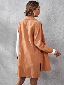 Colour Block Pocket Front Drop Shoulder Blouse & Tie Front Shorts - Multicolor - View 2