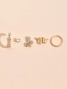 5 bông tai thiết kế rắn - Vàng - Xem 4