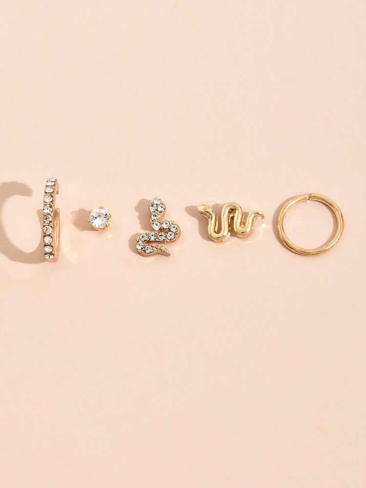 5入組蛇設計耳環 - 金黃色 - 查看 4