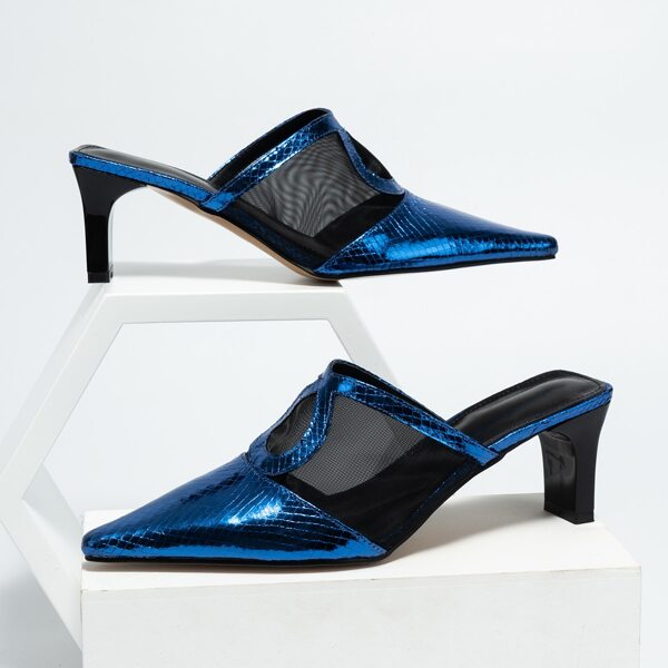 

Panel Design Point Toe Mule Pumps, Blue
