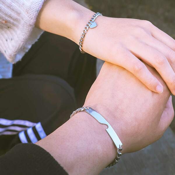 

2pcs Heart Charm Bracelet, Silver