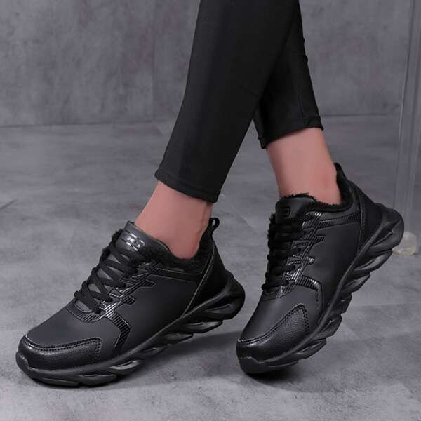 

Stitch Detail Lace-up Front Sneakers, Black