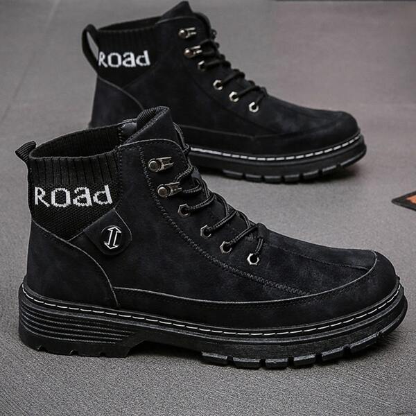 

Men Letter Graphic Lace-up Front Boots, Black