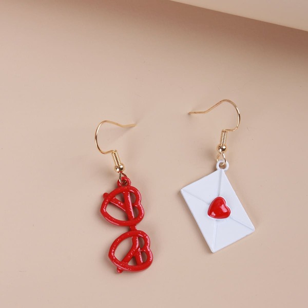 

Eyeglasses & Envelope Design Mismatched Earrings, Red and white