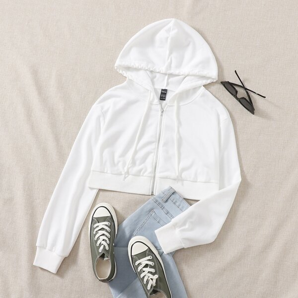 

Plus Zip Up Drawstring Hoodie, White