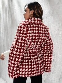 Áo khoác giả lông nữ Thắt lưng răng cưa Thanh lịch - Đỏ và trắng - Xem 2