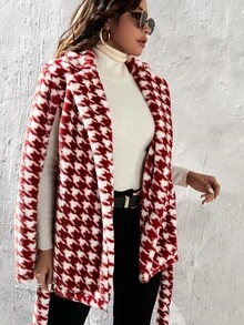 Áo khoác giả lông nữ Thắt lưng răng cưa Thanh lịch - Đỏ và trắng - Xem 3