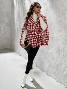 Áo khoác giả lông nữ Thắt lưng răng cưa Thanh lịch - Đỏ và trắng - Xem 5