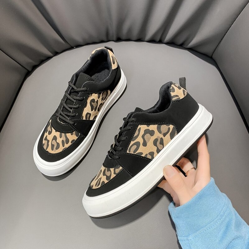 

Leopard Lace Up Front Skate Shoes, Black
