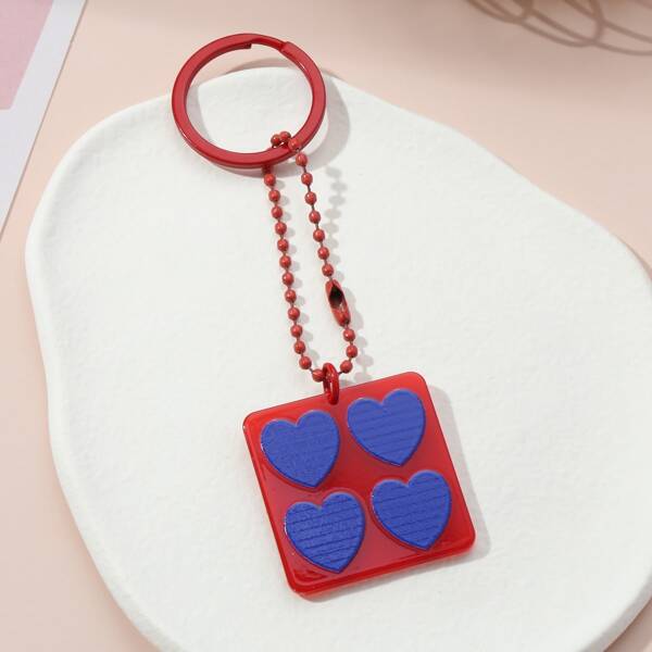 

Heart Decor Geometric Charm Keychain, Multicolor