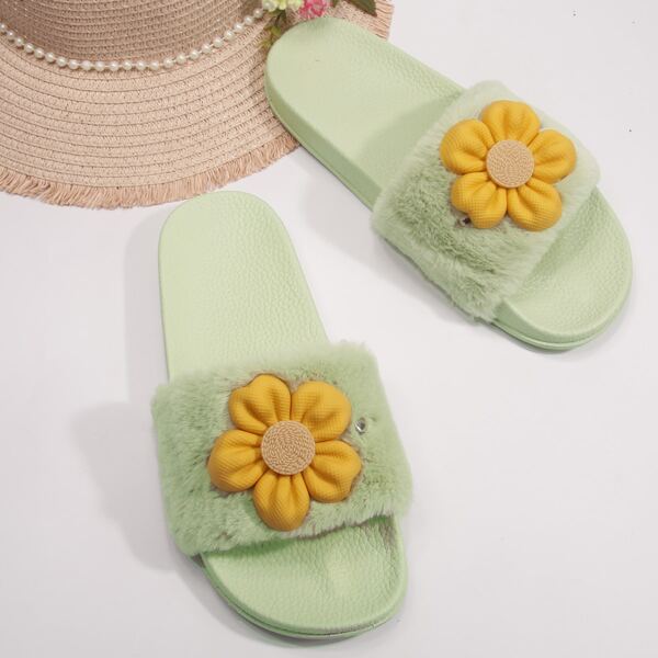 

Flower Decor Novelty Slippers, Green