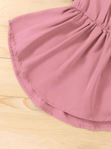 Baby Overlap Collar Flounce Sleeve Dress - Dusty Pink - View 4