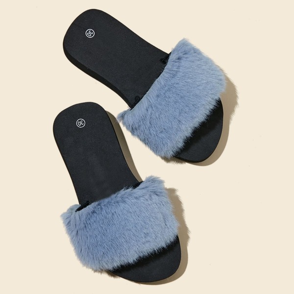 

Girls Minimalist Fluffy Slides, Baby blue