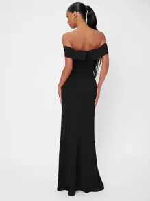 SHEIN Tall Solid Off Shoulder Backless Split Thigh Prom Dress - Black - View 2