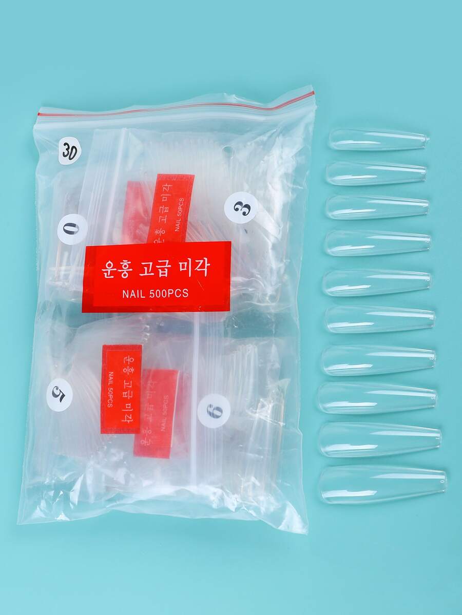 Elevate Your Style with 500pcs bagged transparent long ballet resin extended full coverage fake nails is suitable for women and girls - Clear - View 1