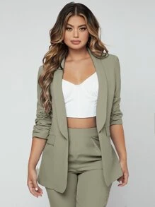 SHEIN SXY Shawl Neck Open Front Blazer & Pants Suit In Fall/Winter - Green - View 5