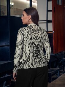 Mulvari Plus Geo Print Lettuce Trim Tee - Multicolor - View 2