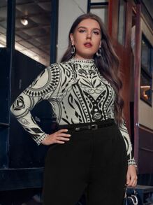 Mulvari Plus Geo Print Lettuce Trim Tee - Multicolor - View 3