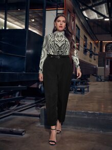 Mulvari Plus Geo Print Lettuce Trim Tee - Multicolor - View 5