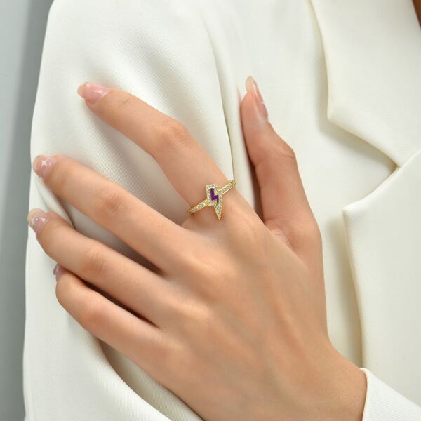 

18K Gold Plated Zircon Lightning Decor Ring, Purple