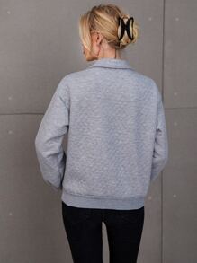 SHEIN Unity Slogan Graphic Argyle Textured Drop Shoulder Sweatshirt - Grey - View 2