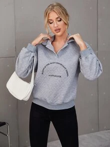 SHEIN Unity Slogan Graphic Argyle Textured Drop Shoulder Sweatshirt - Grey - View 6