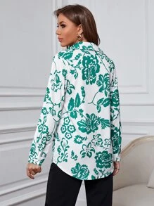 Floral Print Curved Hem Blouse - Multicolor - View 2