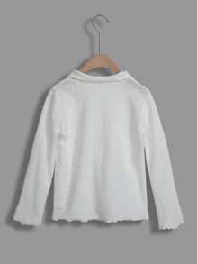 Girls Textured Lettuce Trim Blouse - White - View 2