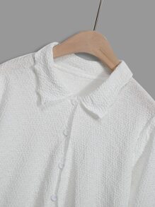 Girls Textured Lettuce Trim Blouse - White - View 3