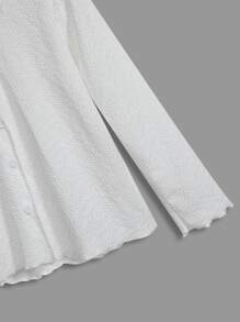 Girls Textured Lettuce Trim Blouse - White - View 4