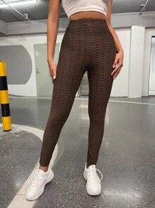 Honeycomb Textured Leggings - Chocolate Brown - View 1
