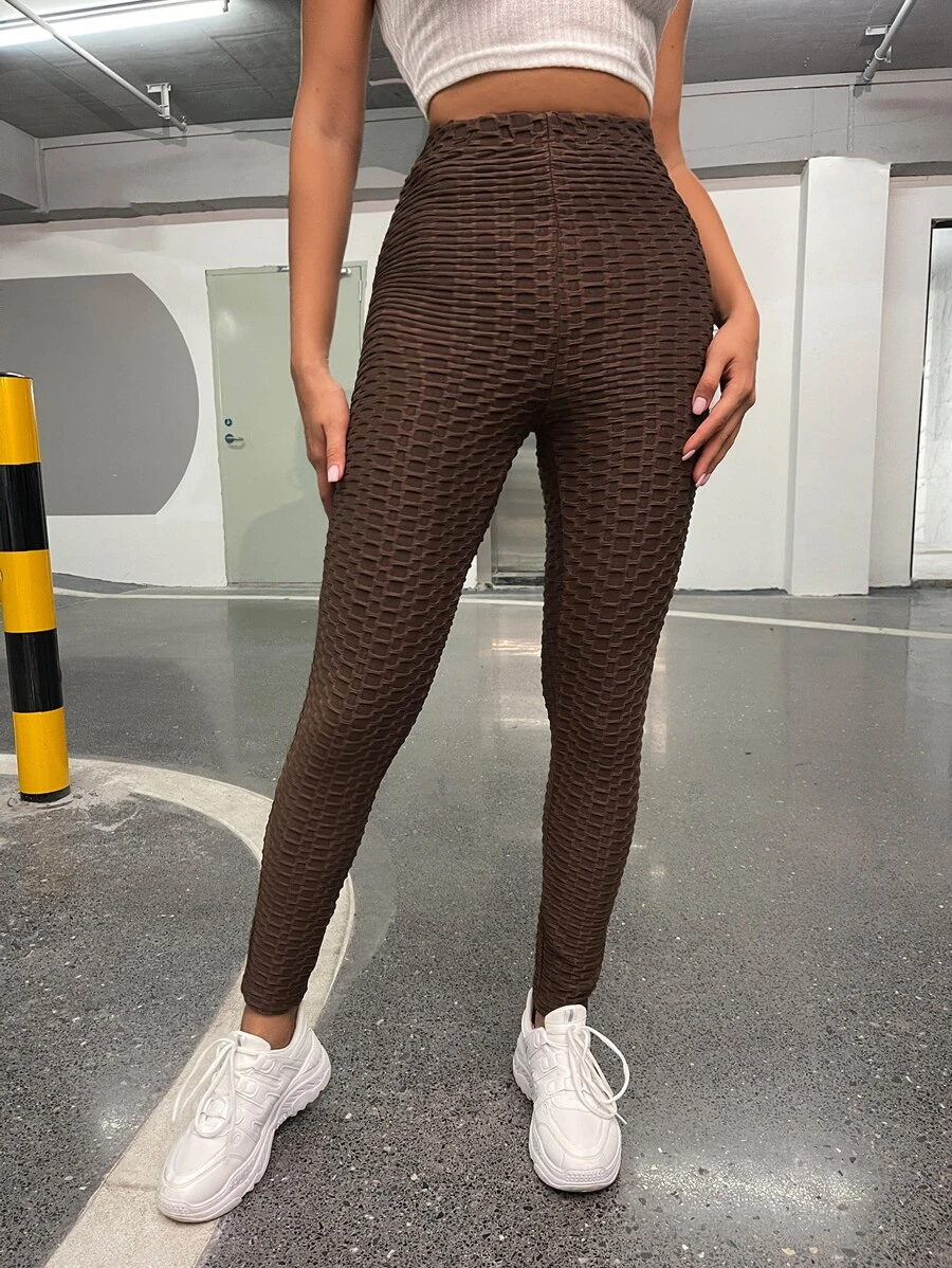 Honeycomb Textured Leggings - Chocolate Brown - View 1
