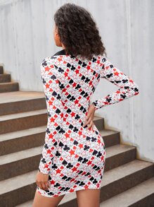 SHEIN Playing Card & Star Print Bodycon Dress - Multicolor - View 2