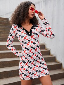 SHEIN Playing Card & Star Print Bodycon Dress - Multicolor - View 5