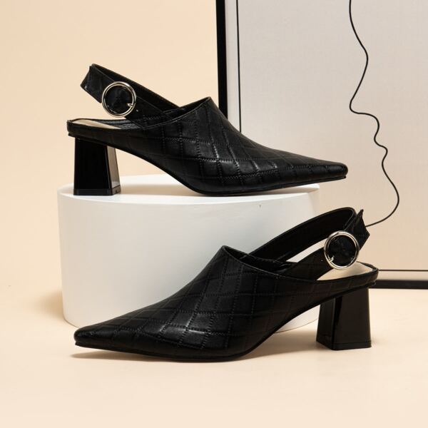 

Minimalist Embossed Point Toe Slingback Pumps, Black
