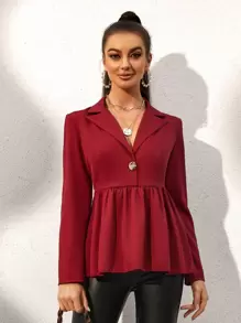 Modelyn 勃艮第红色翻领荷叶边衬衫 - 酒紅色 - 查看 1