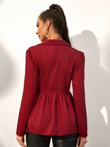 Modelyn 勃艮第红色翻领荷叶边衬衫 - 酒紅色 - 查看 2