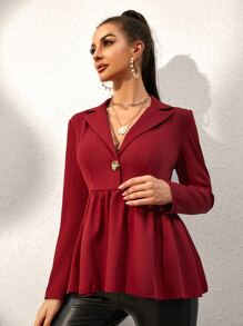 Modelyn 勃艮第红色翻领荷叶边衬衫 - 酒紅色 - 查看 3