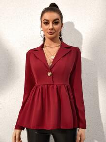 Modelyn 勃艮第红色翻领荷叶边衬衫 - 酒紅色 - 查看 4