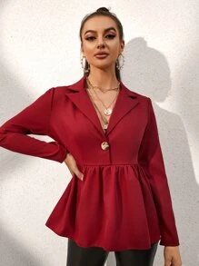 Modelyn 勃艮第红色翻领荷叶边衬衫 - 酒紅色 - 查看 5