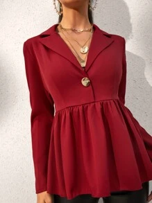 Modelyn 勃艮第红色翻领荷叶边衬衫 - 酒紅色 - 查看 6