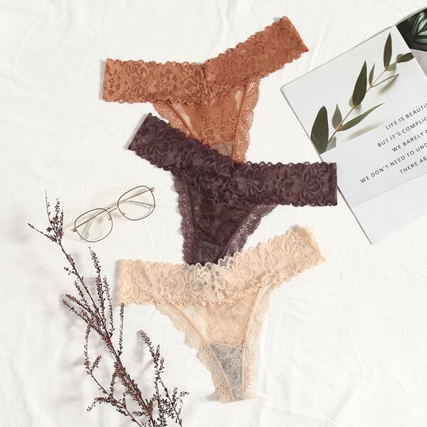 

3pack Lace Scallop Trim Panty Set, Multicolor