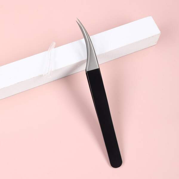 

1pc Stainless Steel Eyelash Tweezers, Black