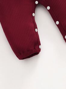 SHEIN Baby Girl Ruffle Trim Fake Button Bow Jumpsuit & Headband - Maroon - View 6