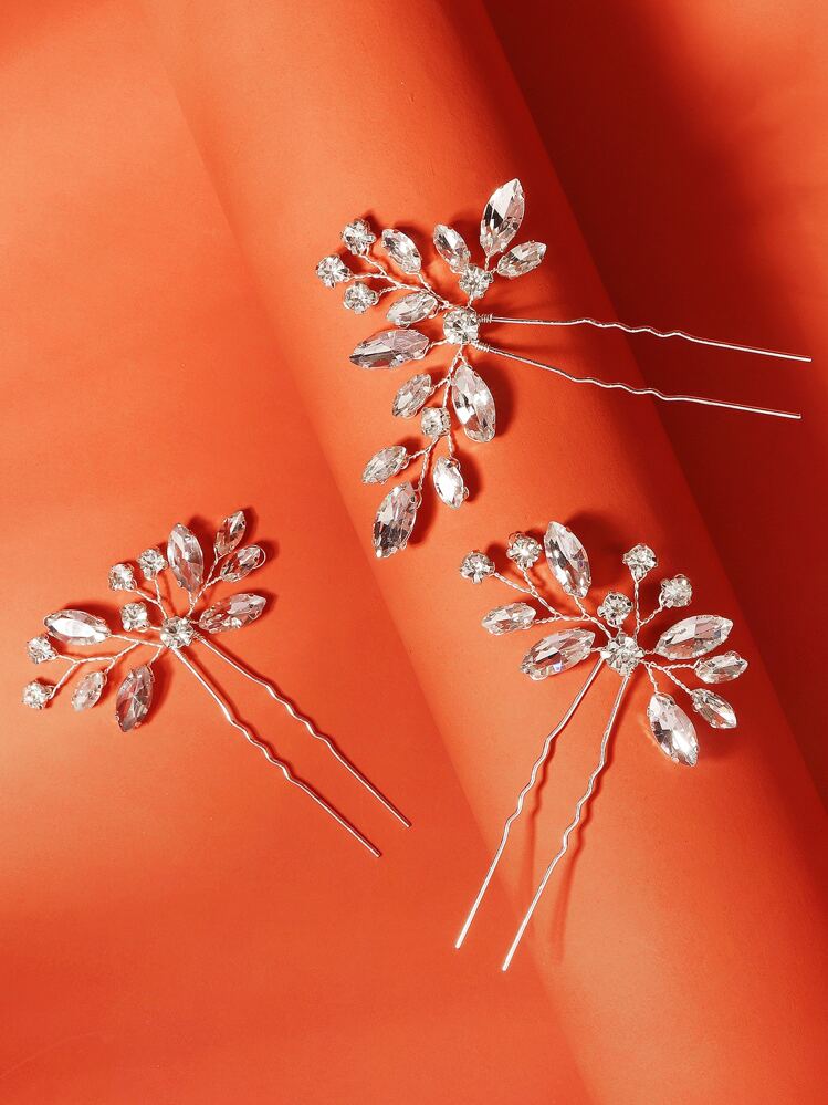 3pcs Bride Updo Hairpin Set, Rhinestone Woven Bride Hair Accessories Valentine's Day Accessories,Wedding Hair Accessories - Silver - View 4