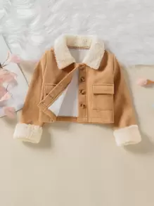 Einzelreihige Cordjacke Für Kleine Mädchen Mit Borg-kragen, Gefüttert Und Mit Klappentaschen
