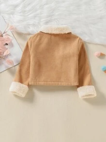 Einzelreihige Cordjacke Für Kleine Mädchen Mit Borg-kragen, Gefüttert Und Mit Klappentaschen