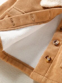 Einzelreihige Cordjacke Für Kleine Mädchen Mit Borg-kragen, Gefüttert Und Mit Klappentaschen