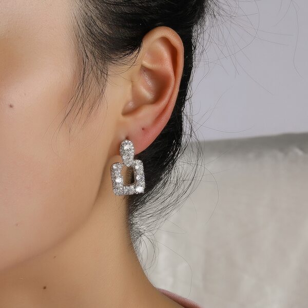 

Rhinestone Decor Geometric Drop Earrings, Silver