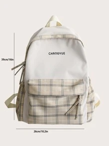 Tartan Công suất lớn Túi đi học Túi sách ngoài trời Sinh viên năm nhất Năm hai Trung học cơ sở Cao cấp Học sinh lớp trên Di động, nhẹ - Màu be - Xem 5